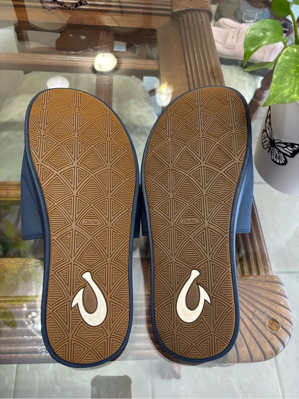 OluKai Naha Olu Men’s Slide Sandals Navy Size 10 Comfort